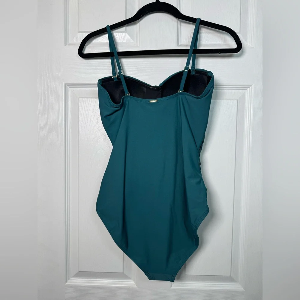 RELLECIGA Teal Ruched Tummy Control One Piece Swimsuit Medium NWT